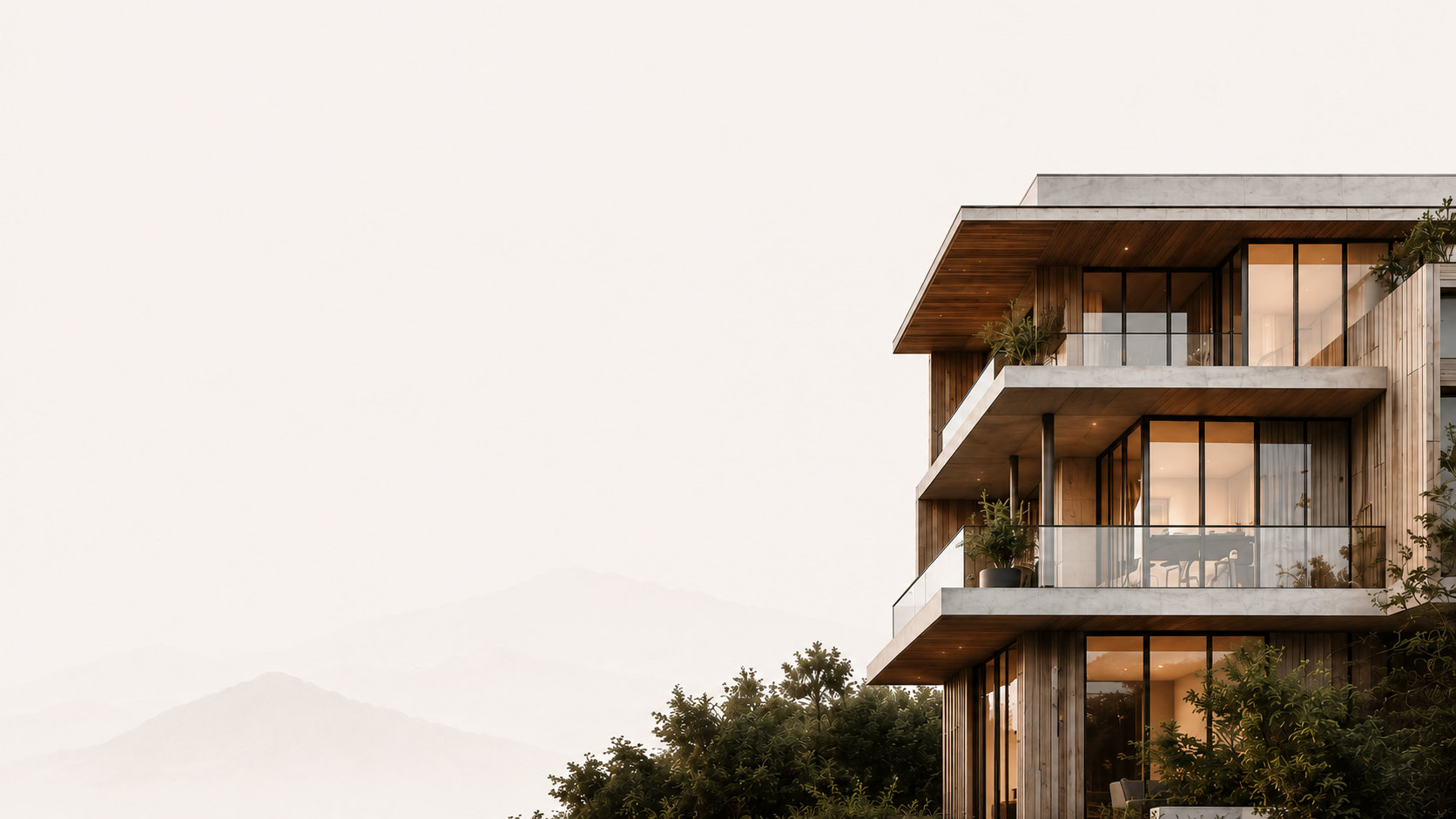 Edifício residencial contemporâneo em madeira e concreto sobre a encosta